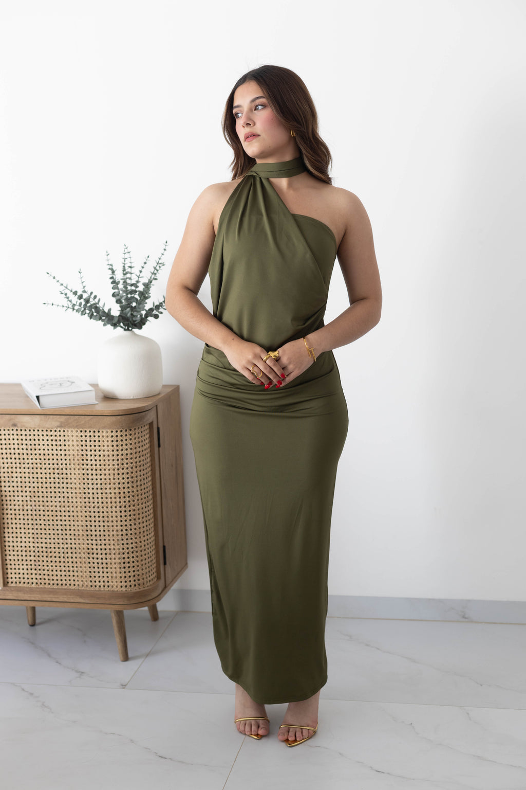 Vestido largo licra corbatín