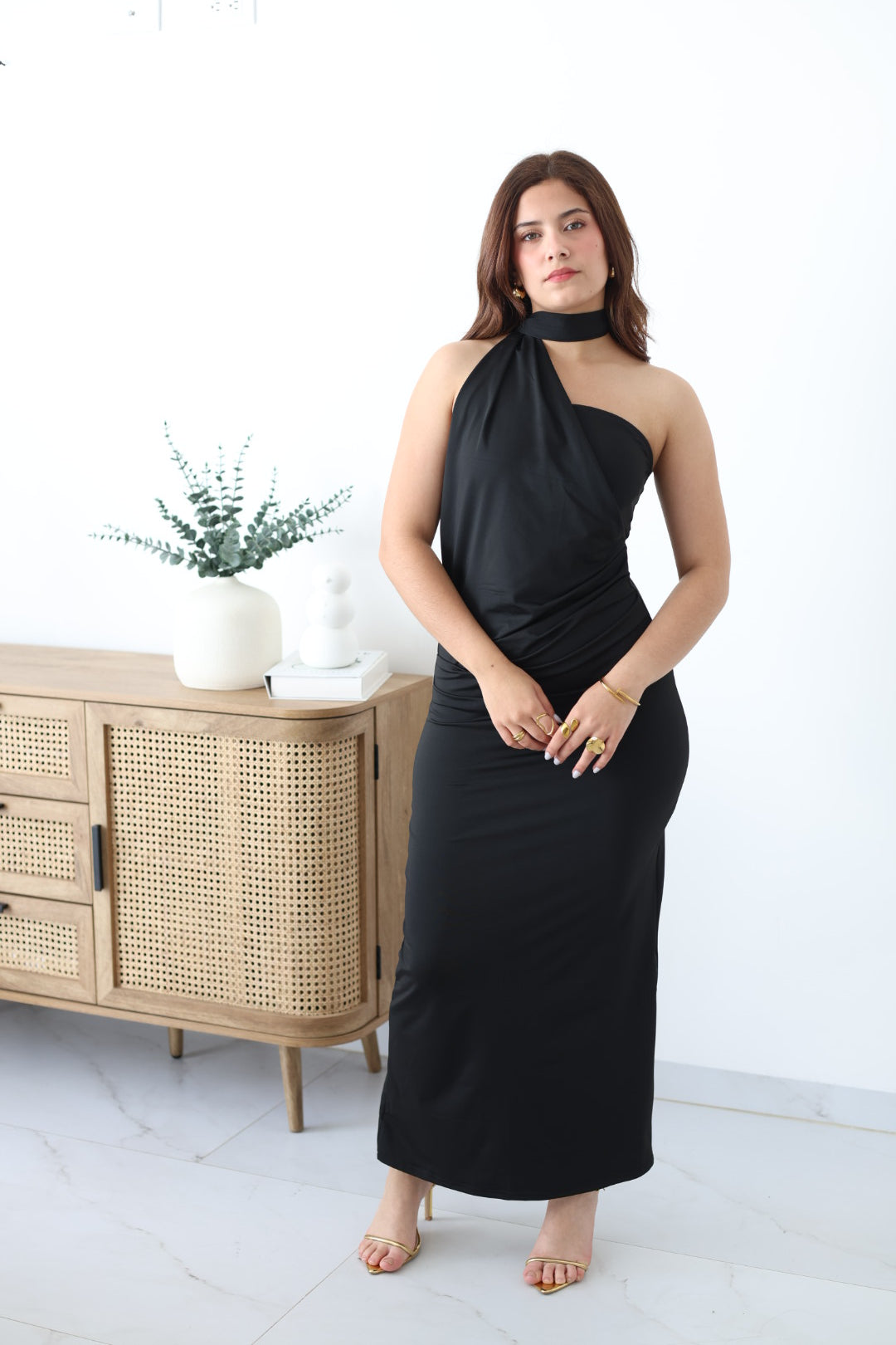 Vestido largo licra corbatín