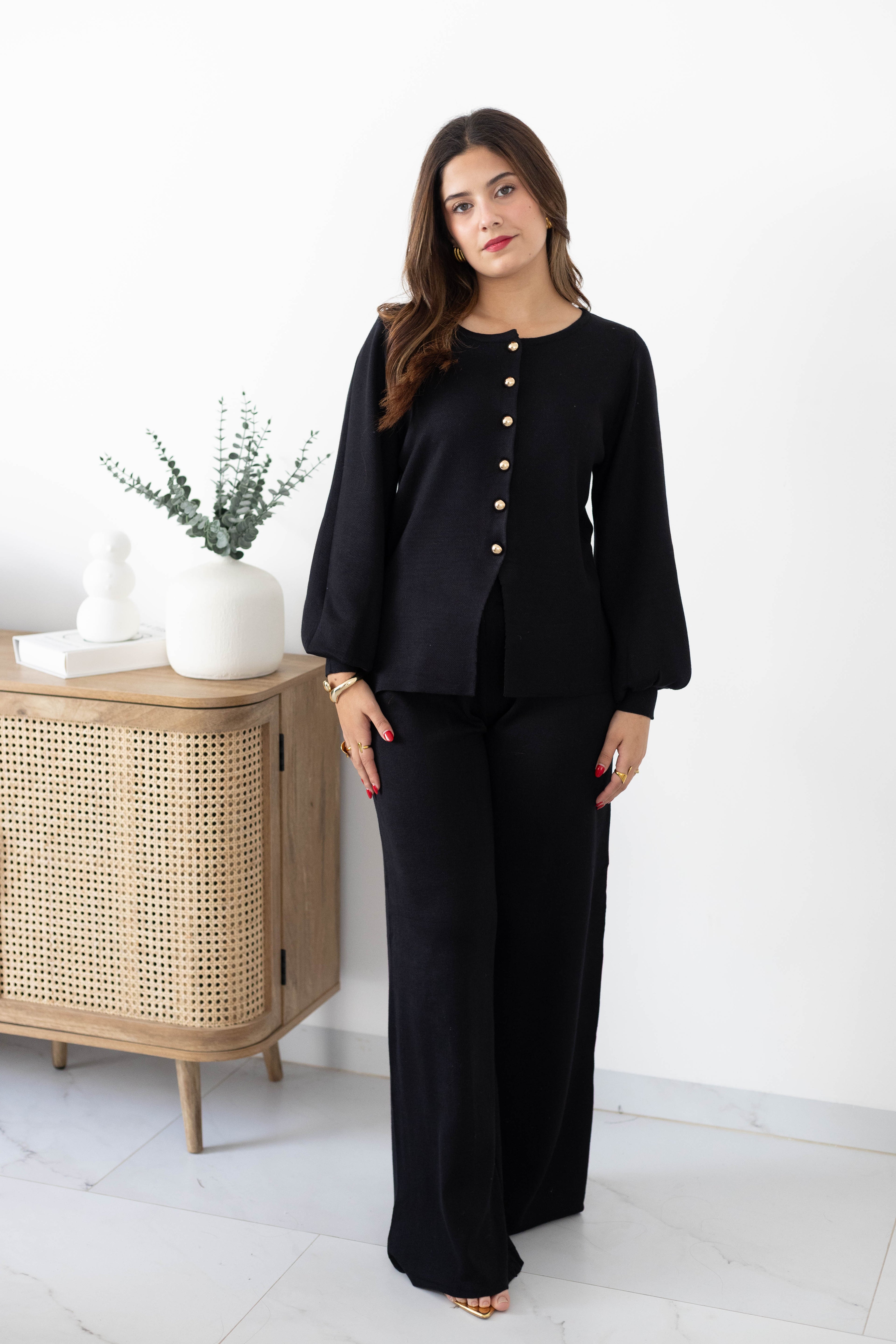 Conjunto 2pz tejido botones dorados