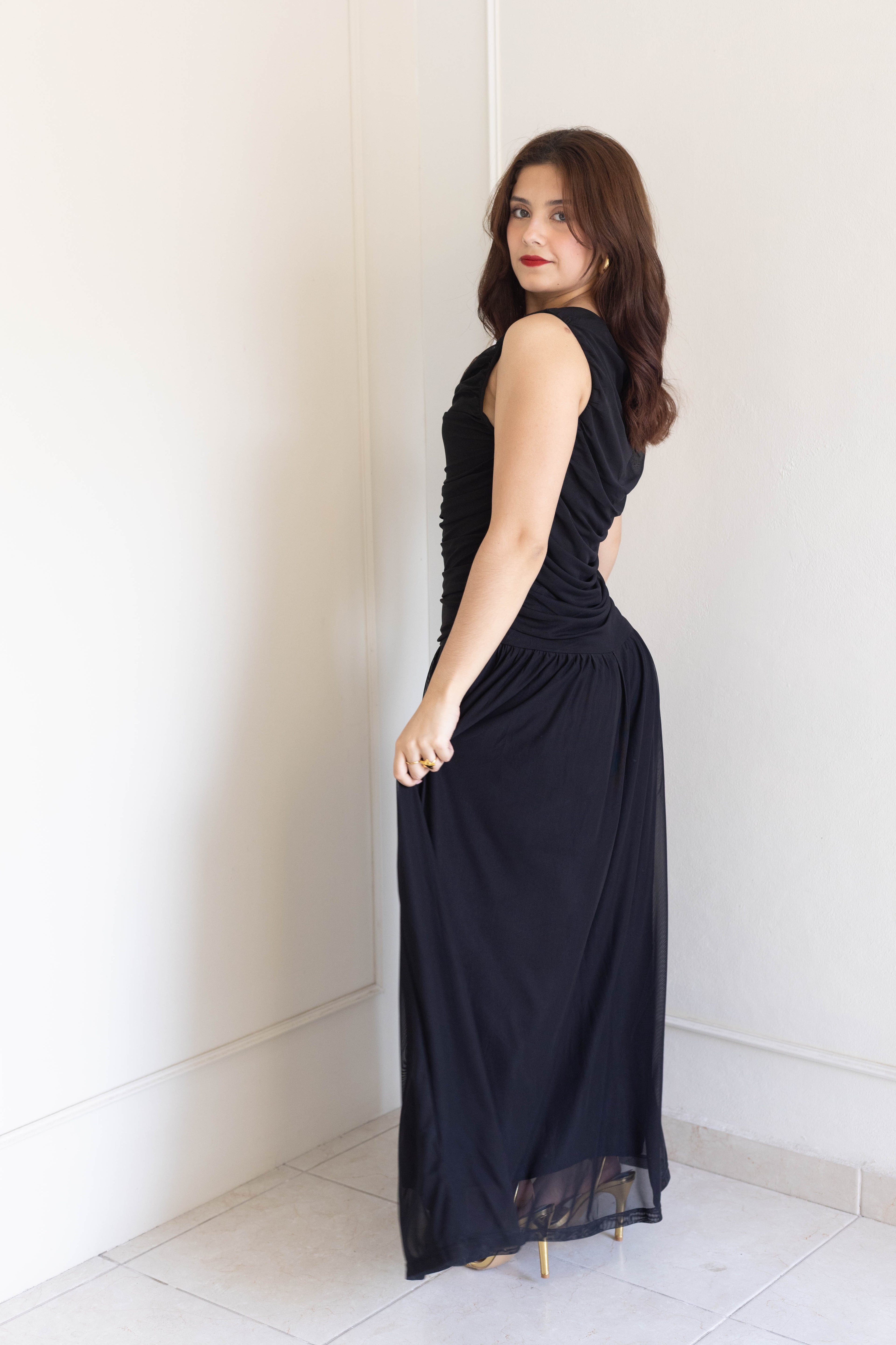 Vestido mesh corrugado