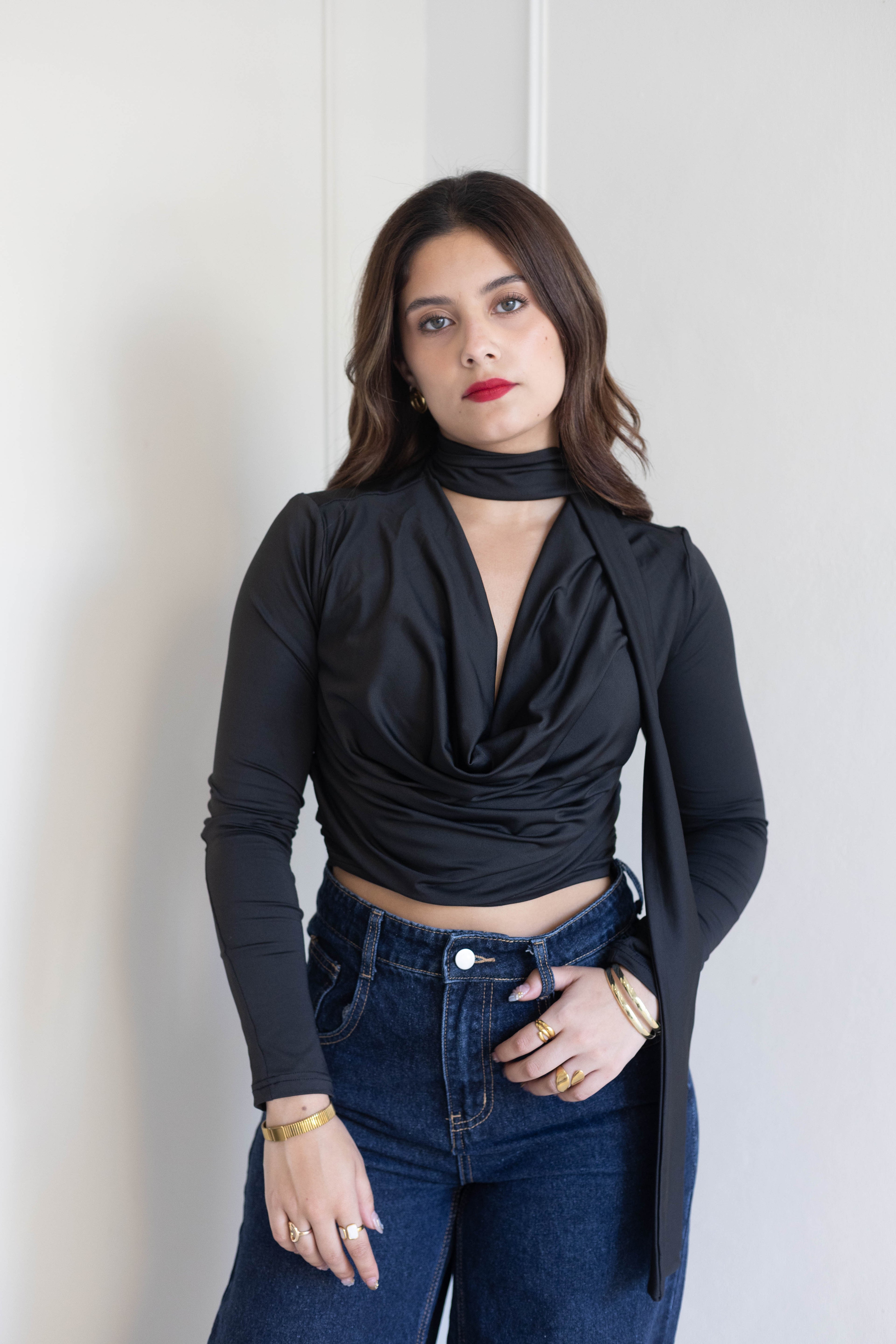 Blusa manga larga corbatín