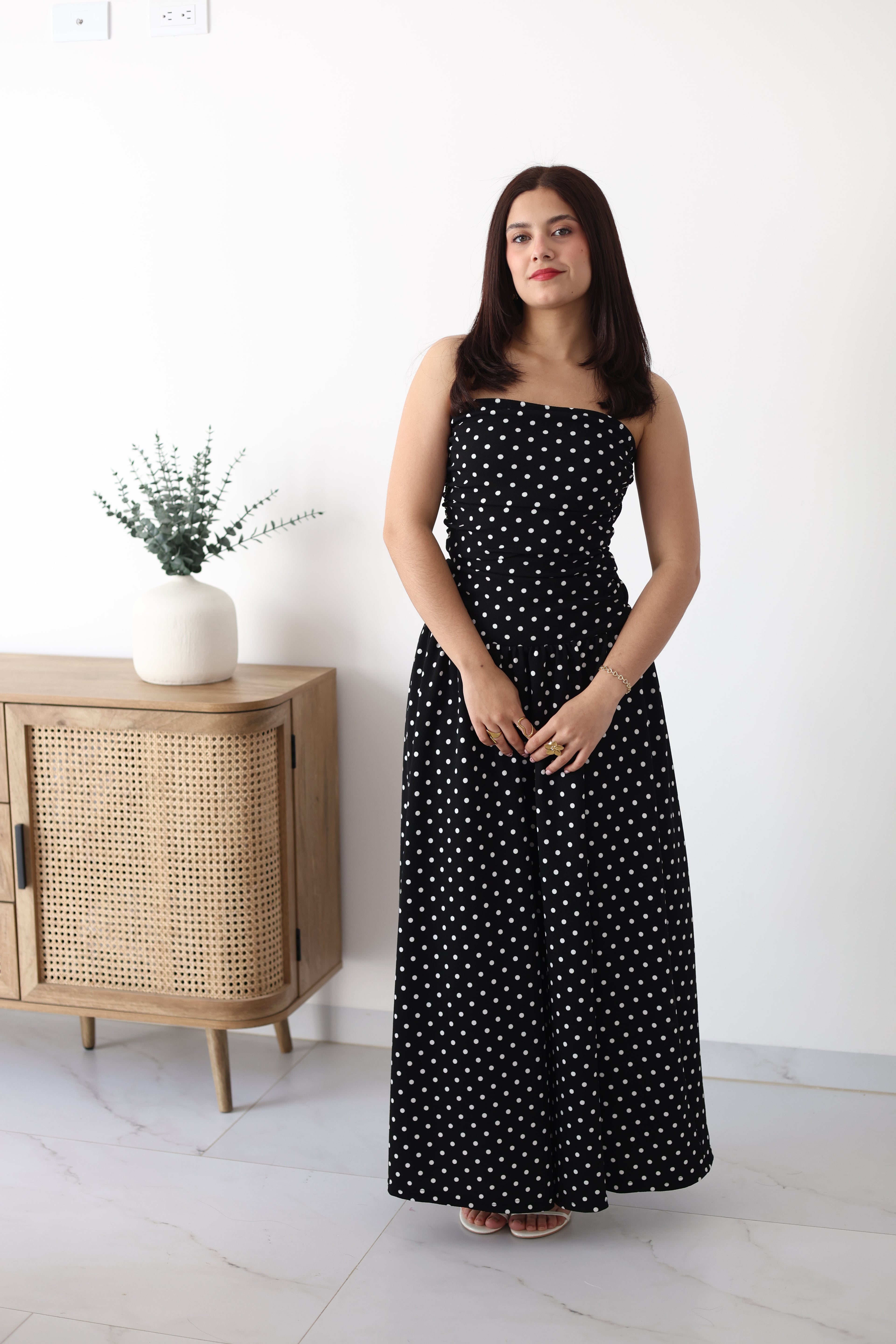 Vestido strapple puntos