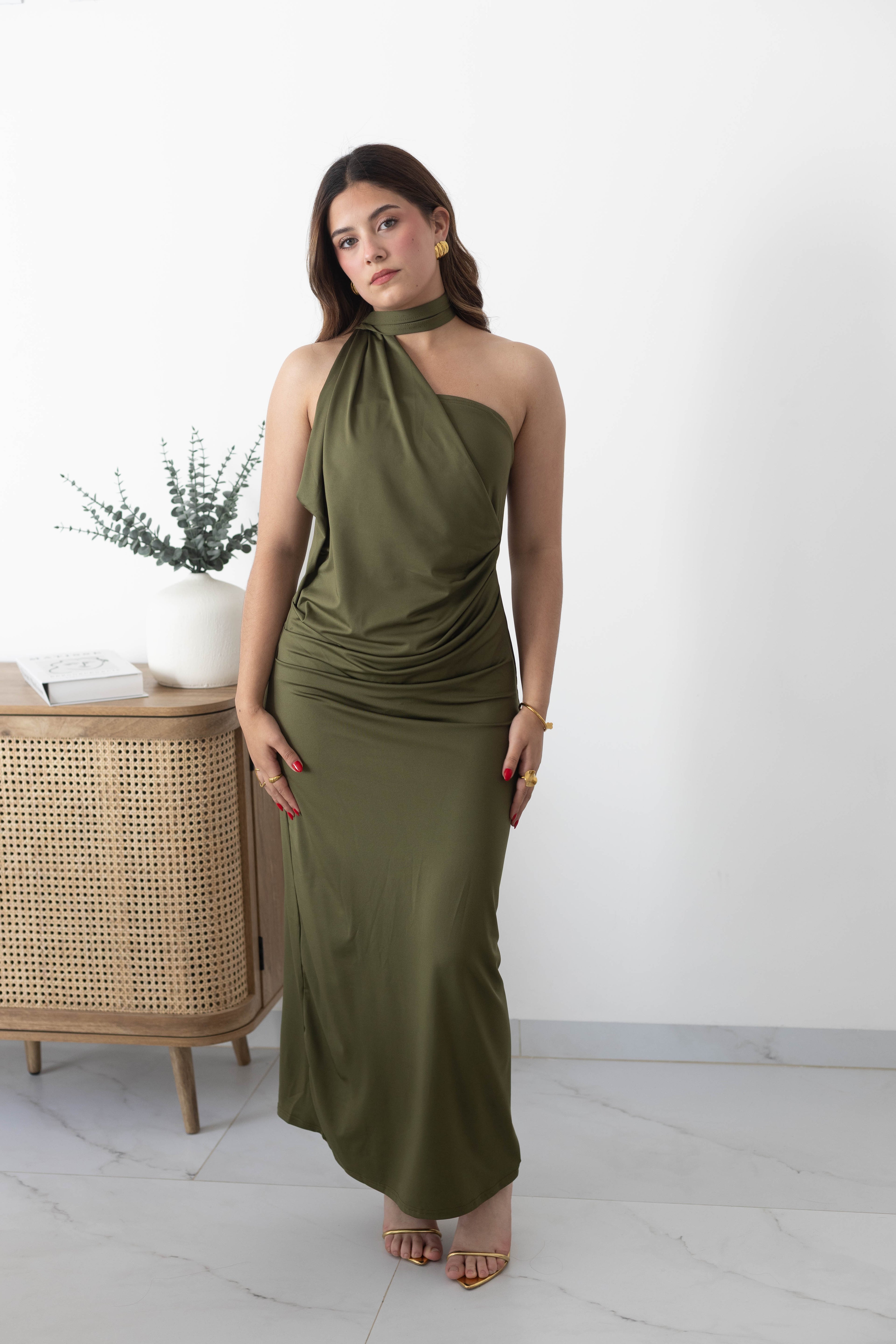 Vestido largo licra corbatín