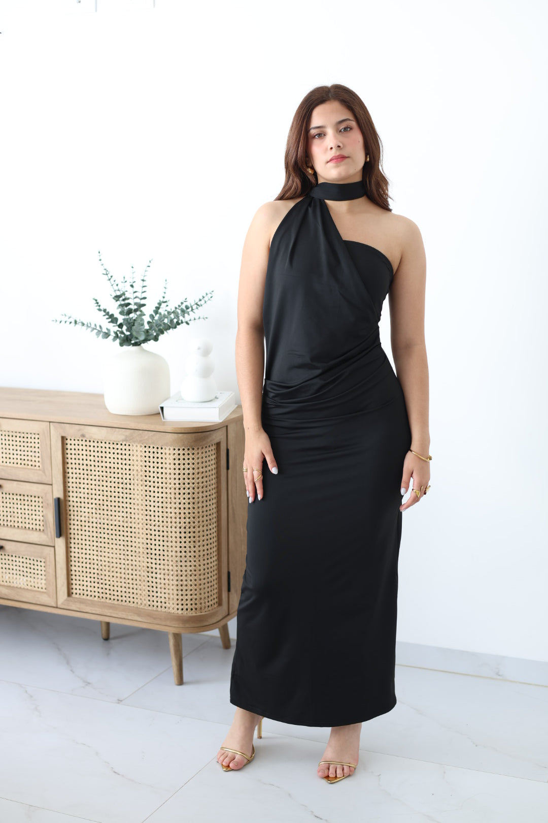 Vestido largo licra corbatín