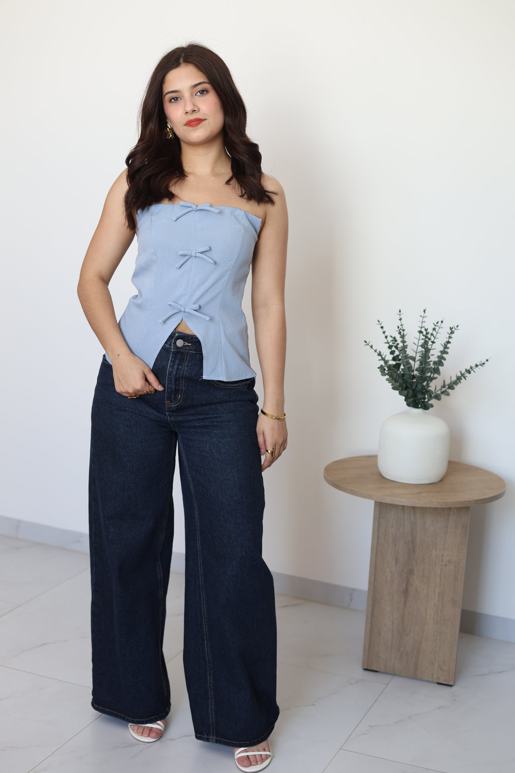 Blusa strapple moño