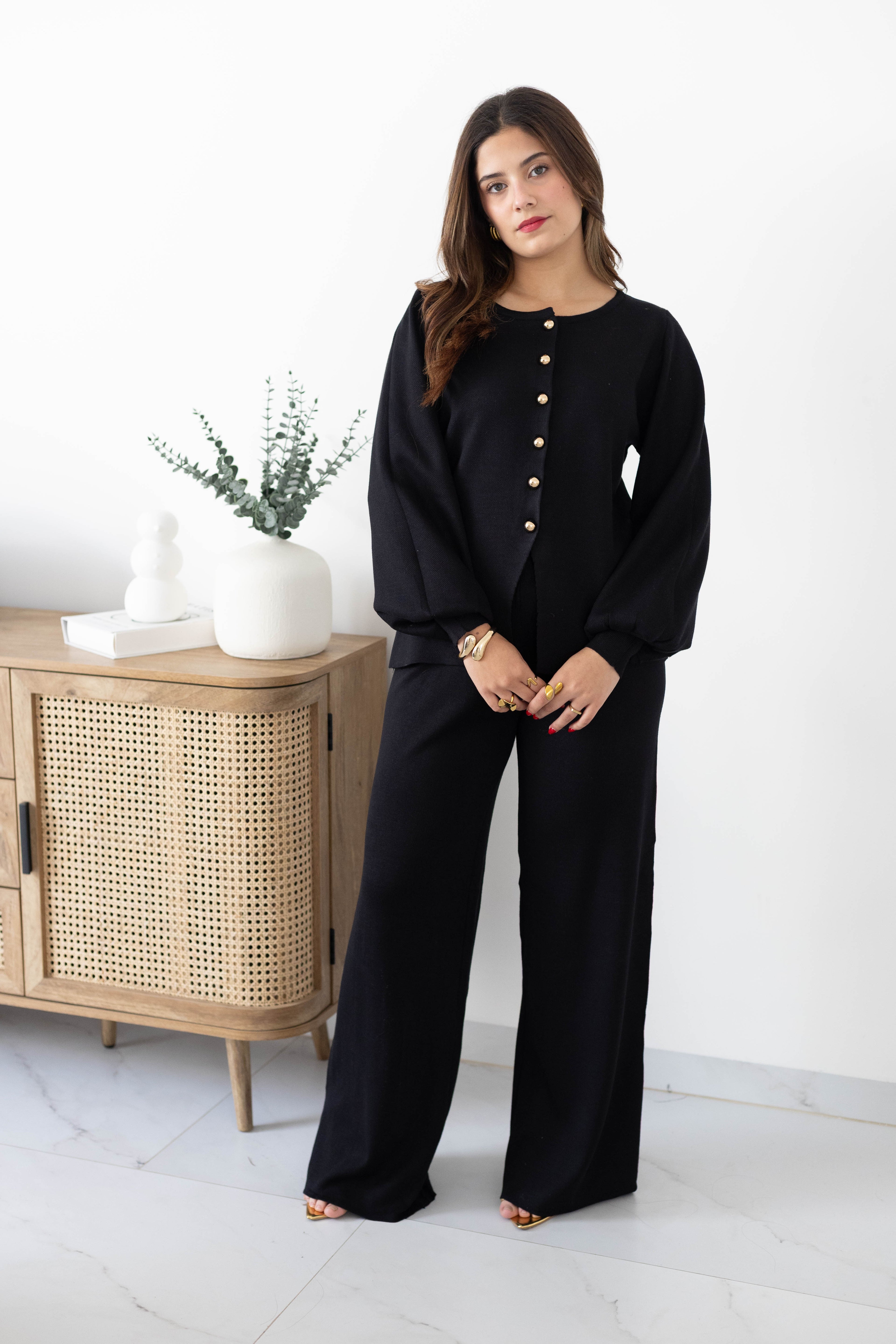 Conjunto 2pz tejido botones dorados