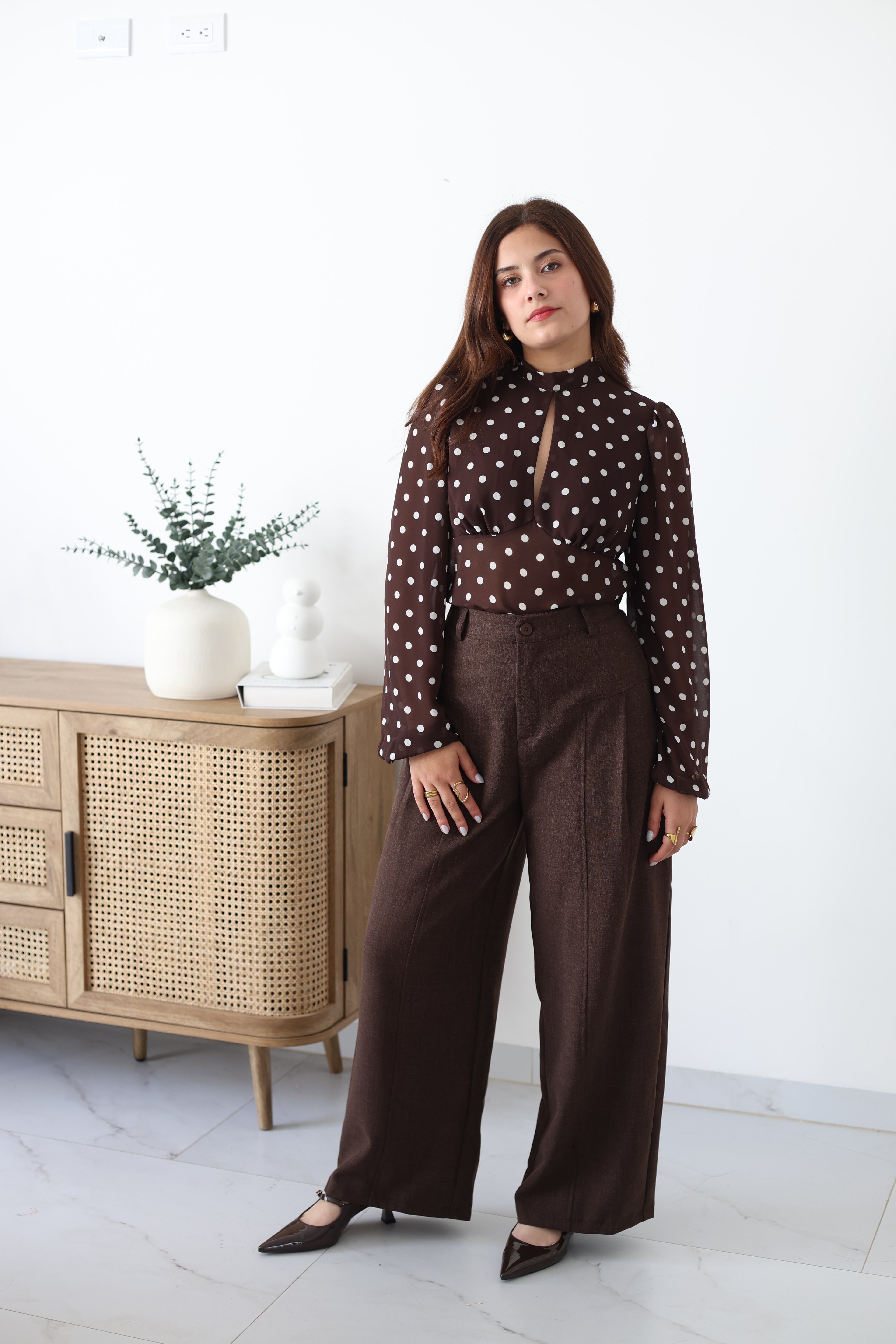 Blusa de puntos café