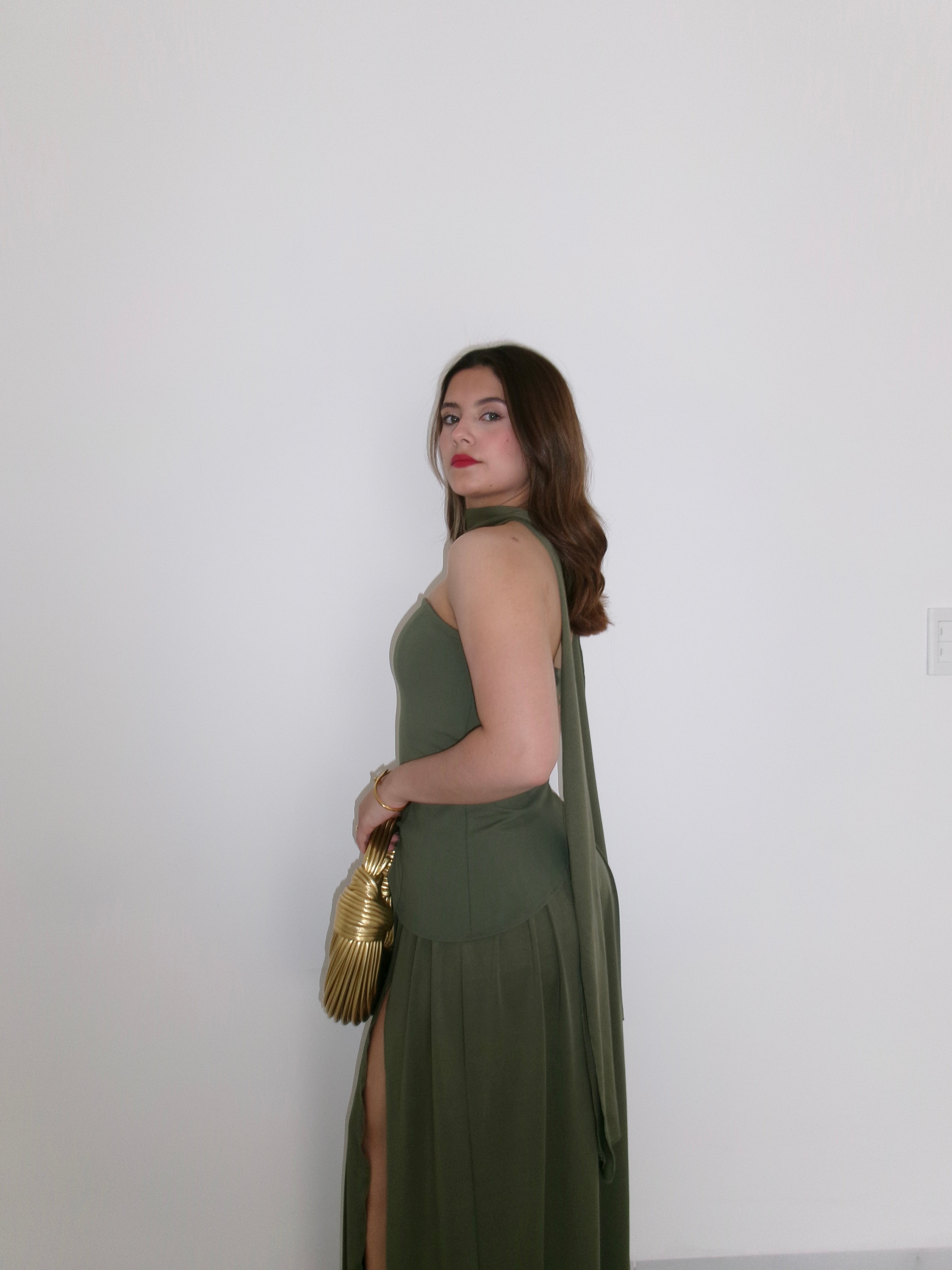 Vestido verde olivo cobratín