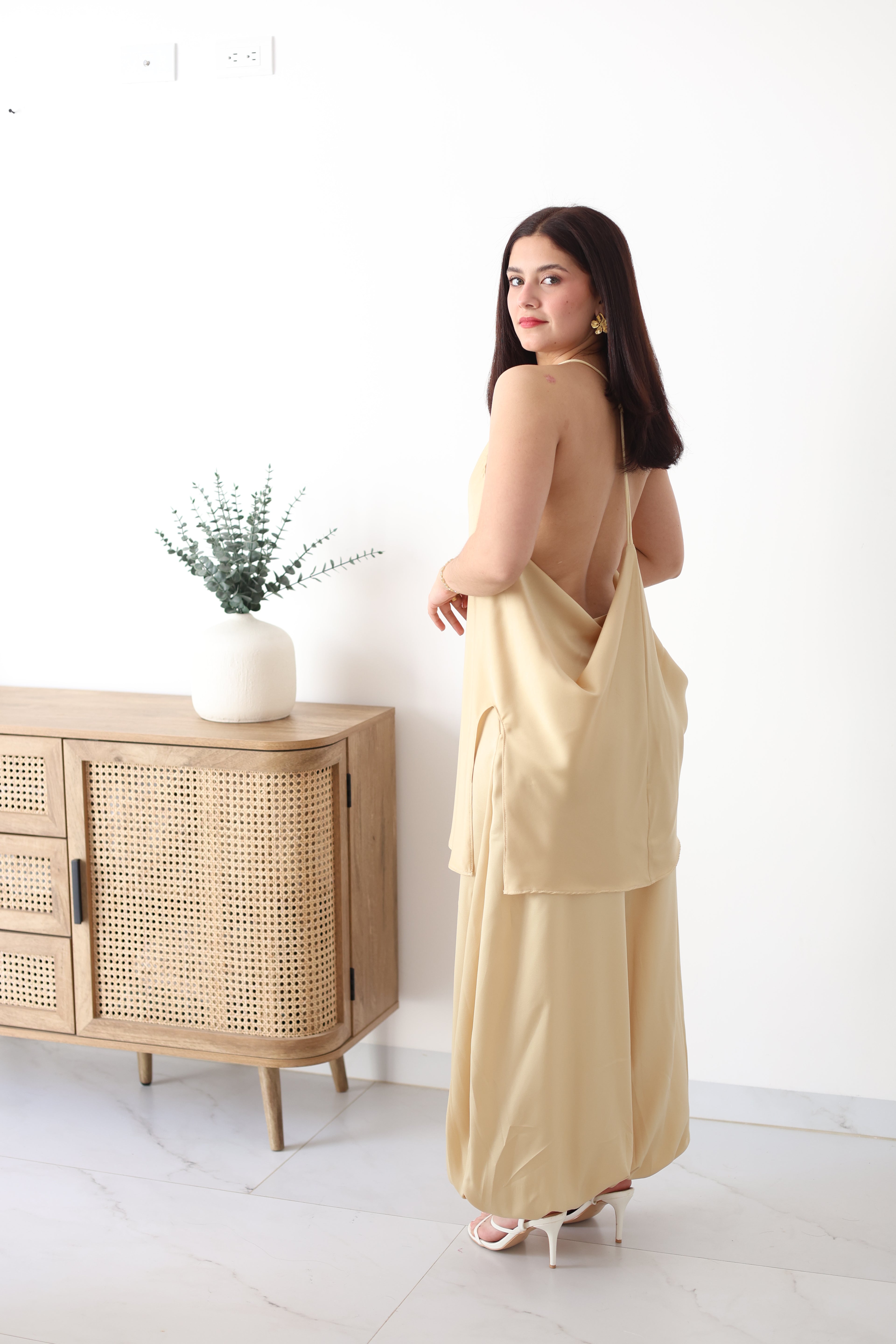 Conjunto 2pz satin mostaza