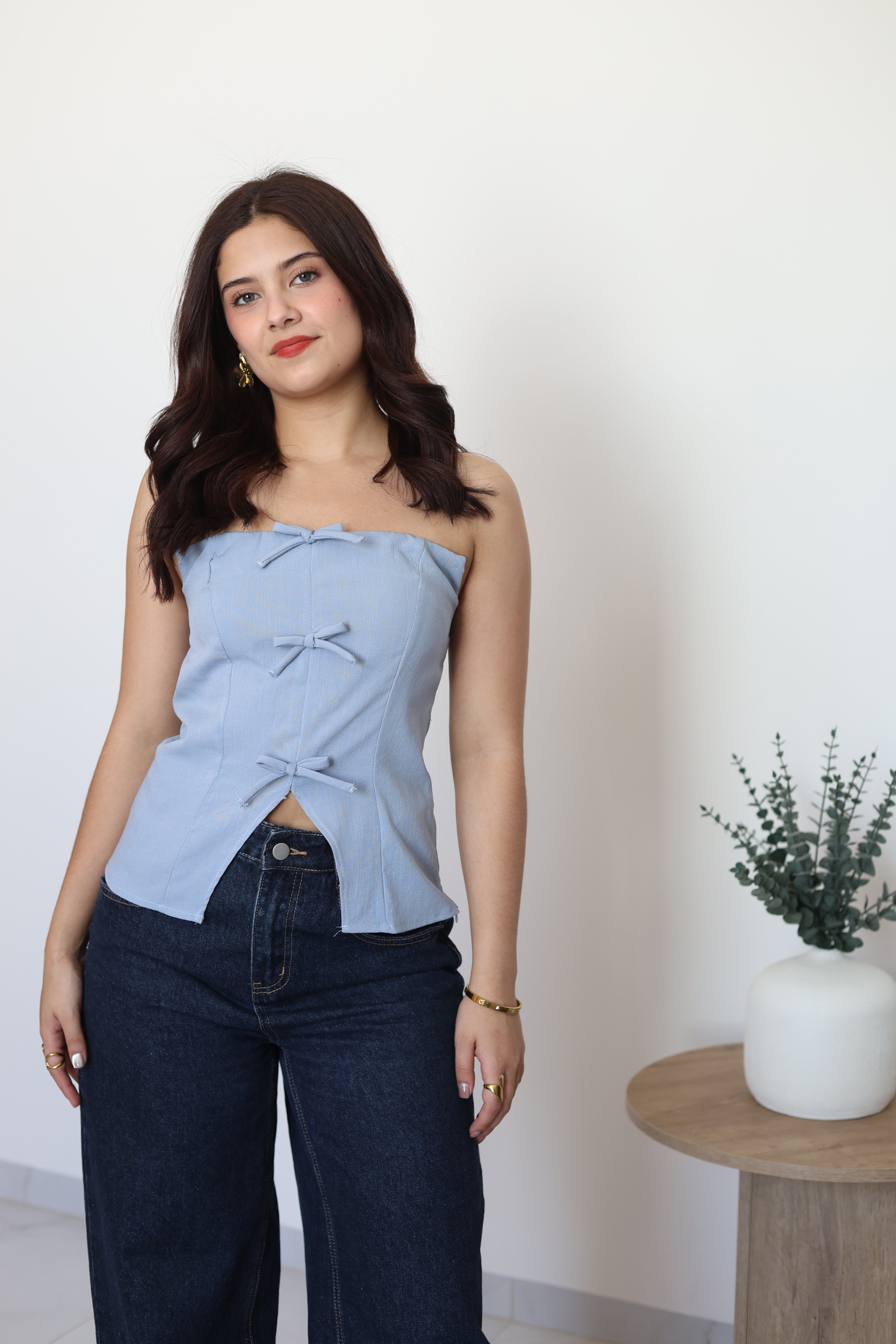 Blusa strapple moño