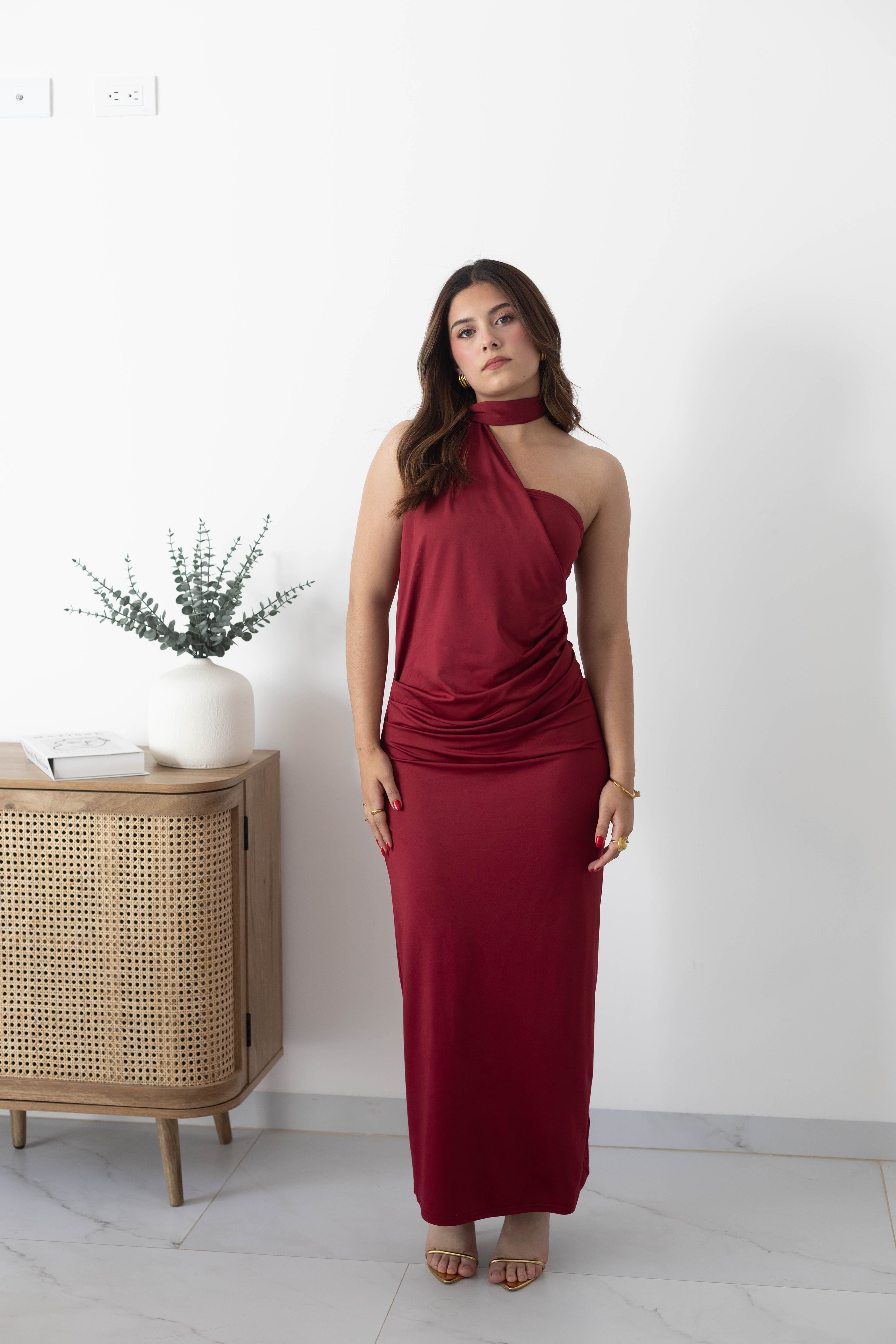 Vestido largo licra corbatín