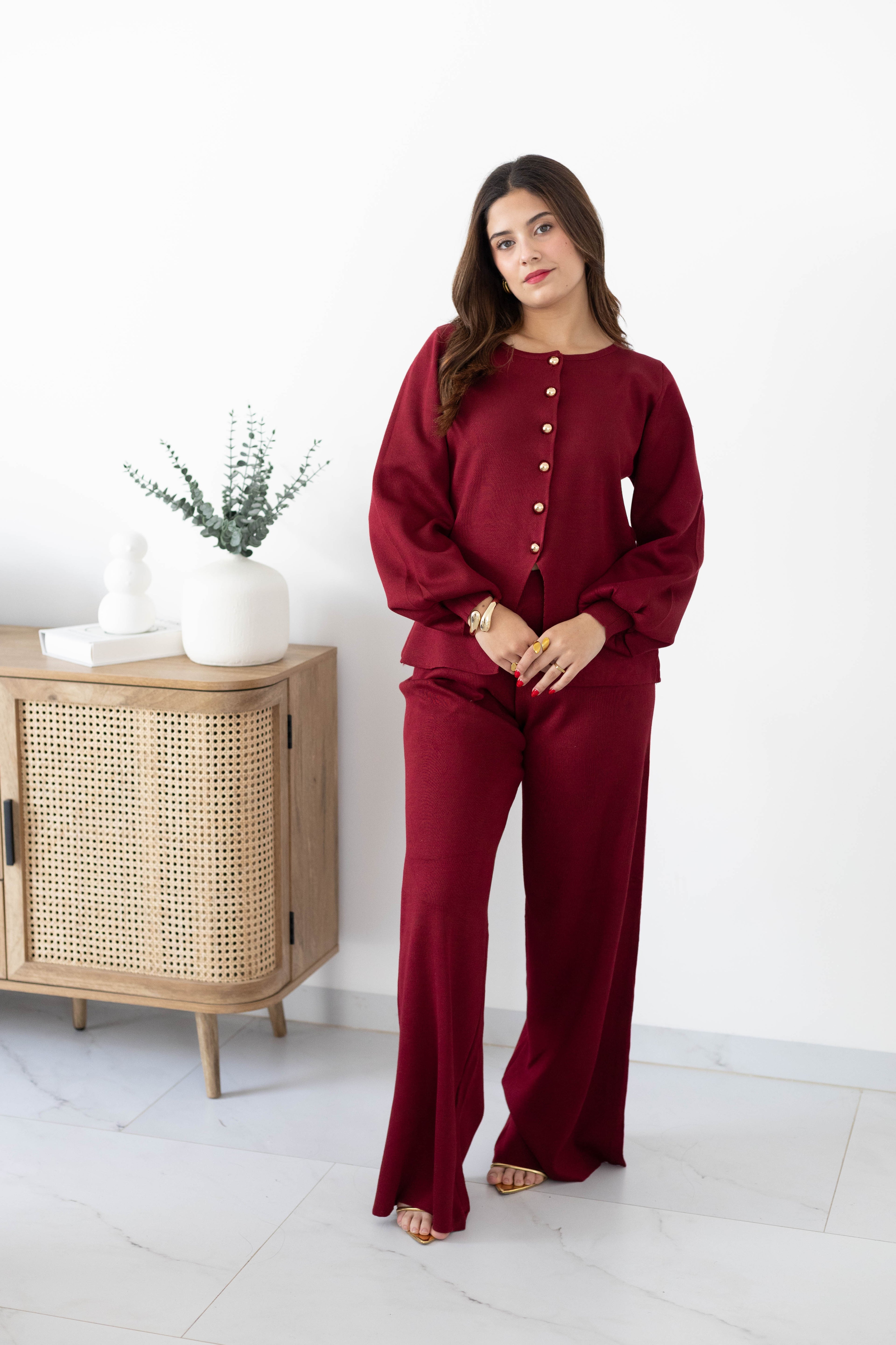 Conjunto 2pz tejido botones dorados