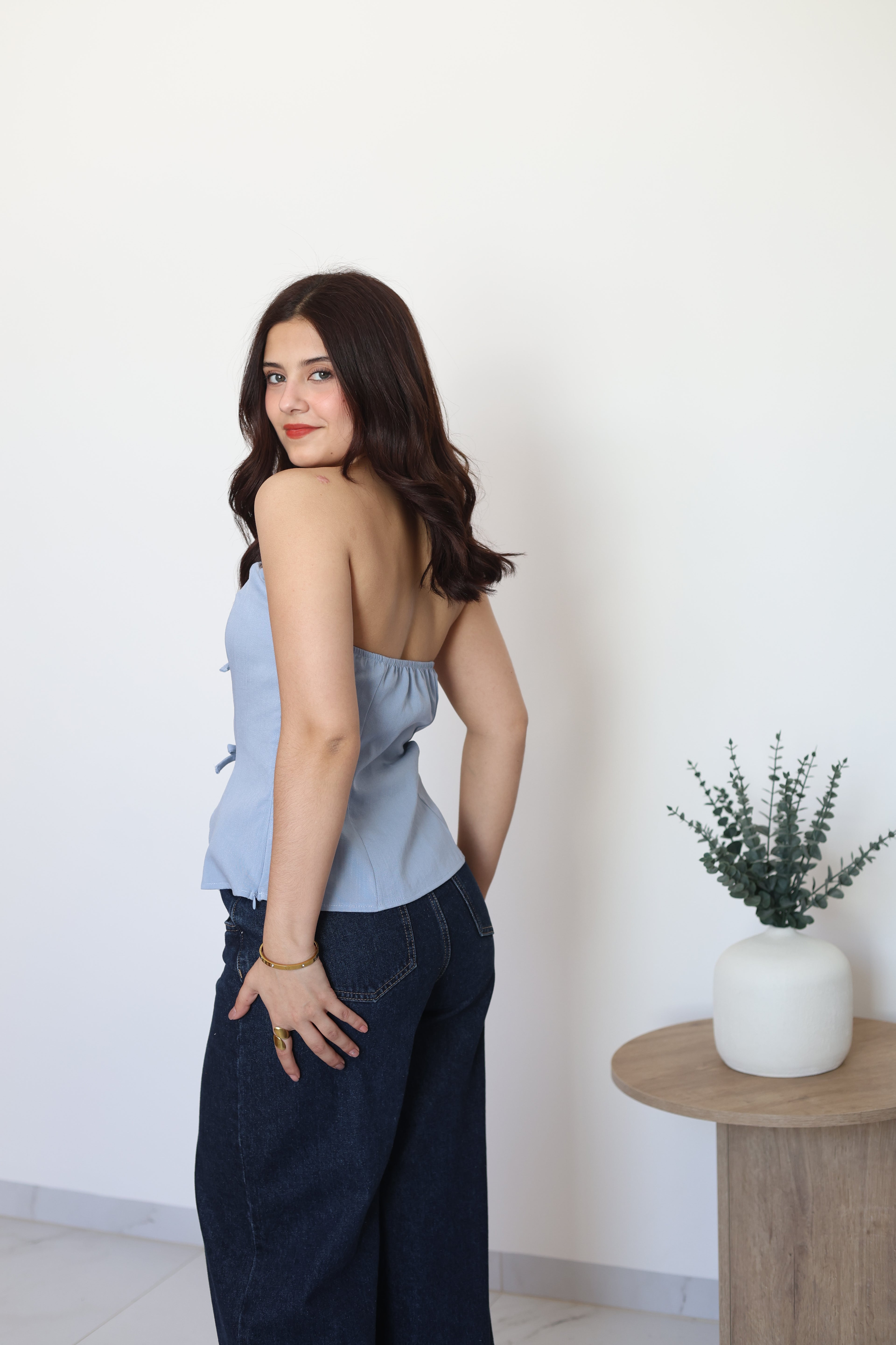 Blusa strapple moño