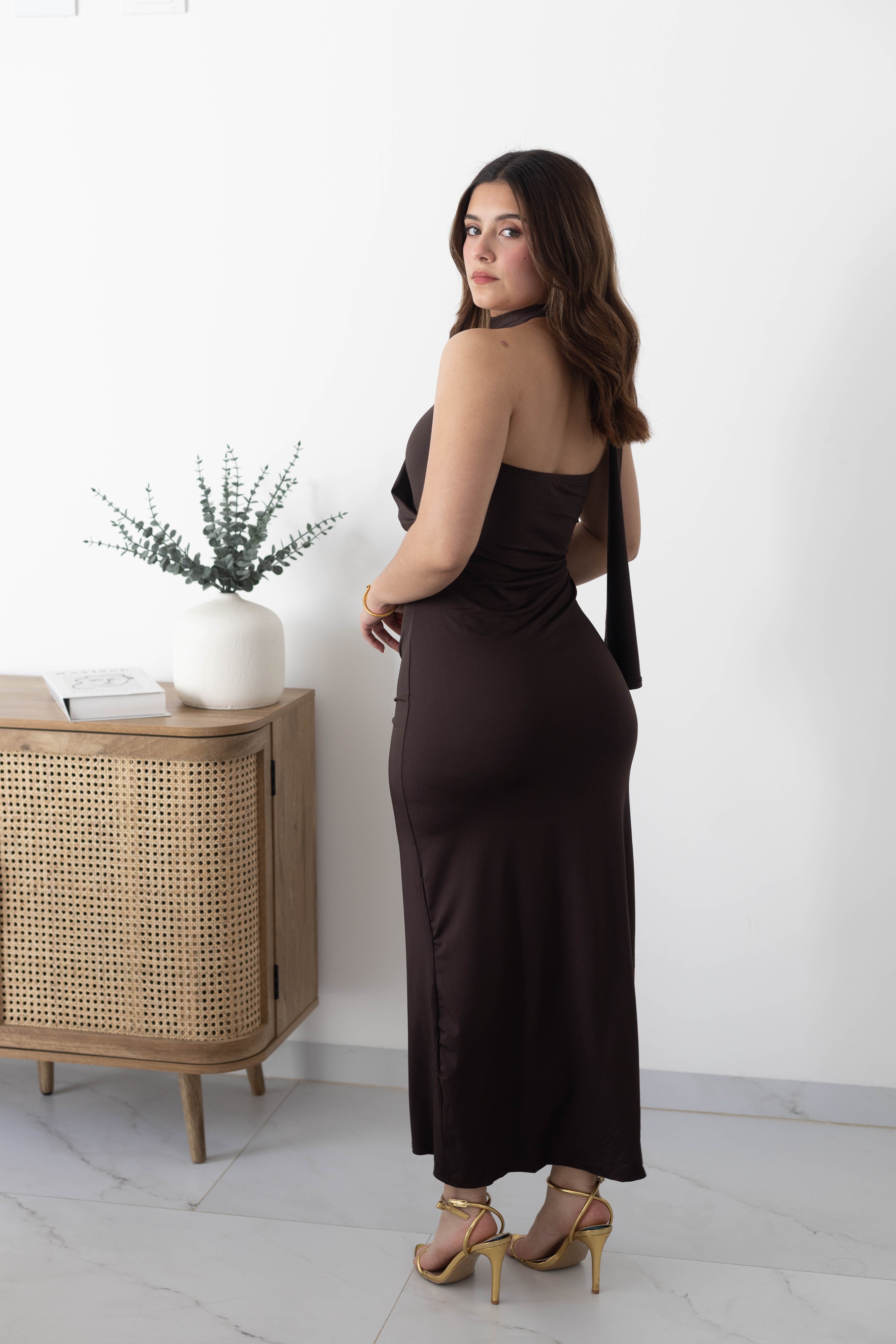 Vestido largo licra corbatín