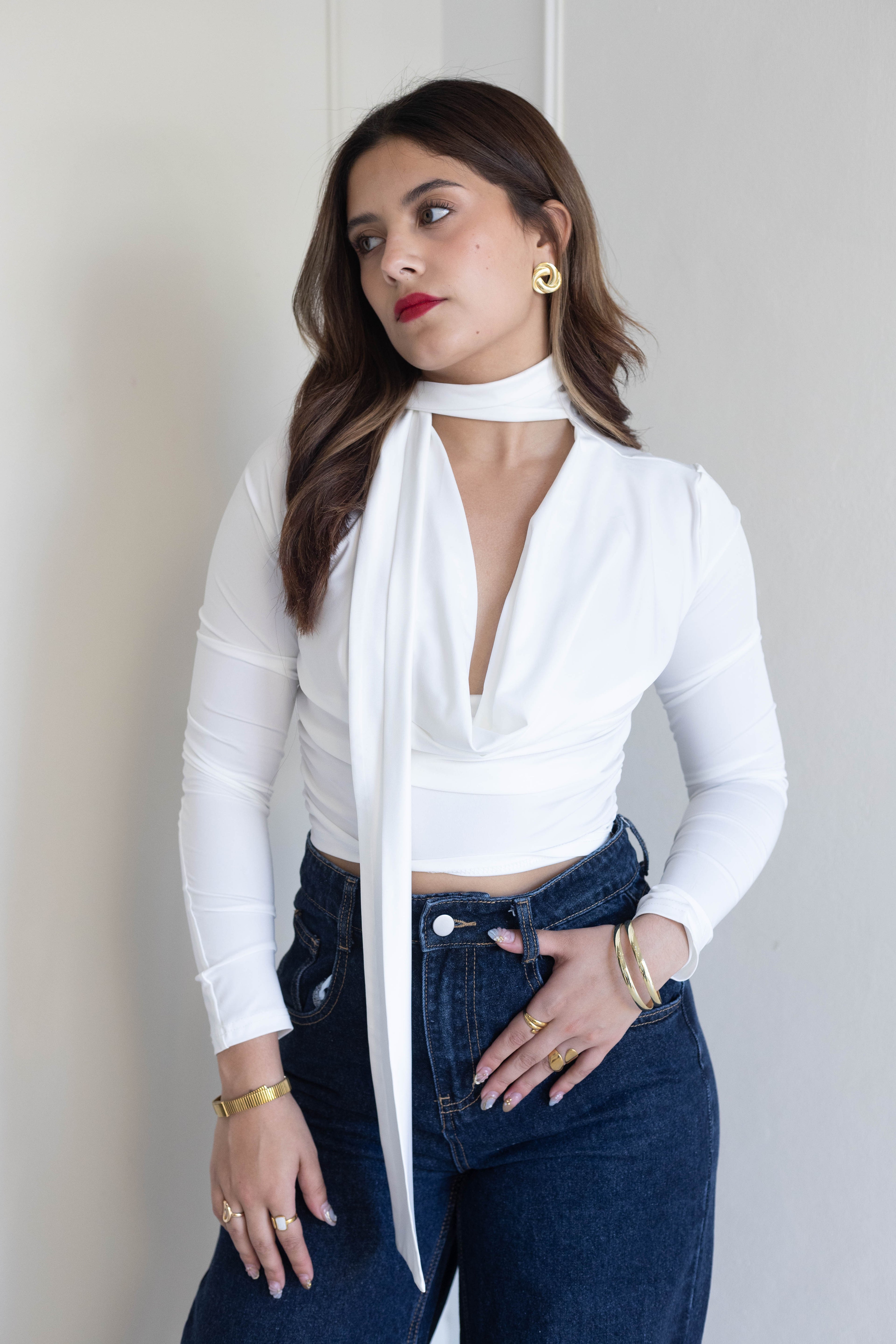 Blusa manga larga corbatín