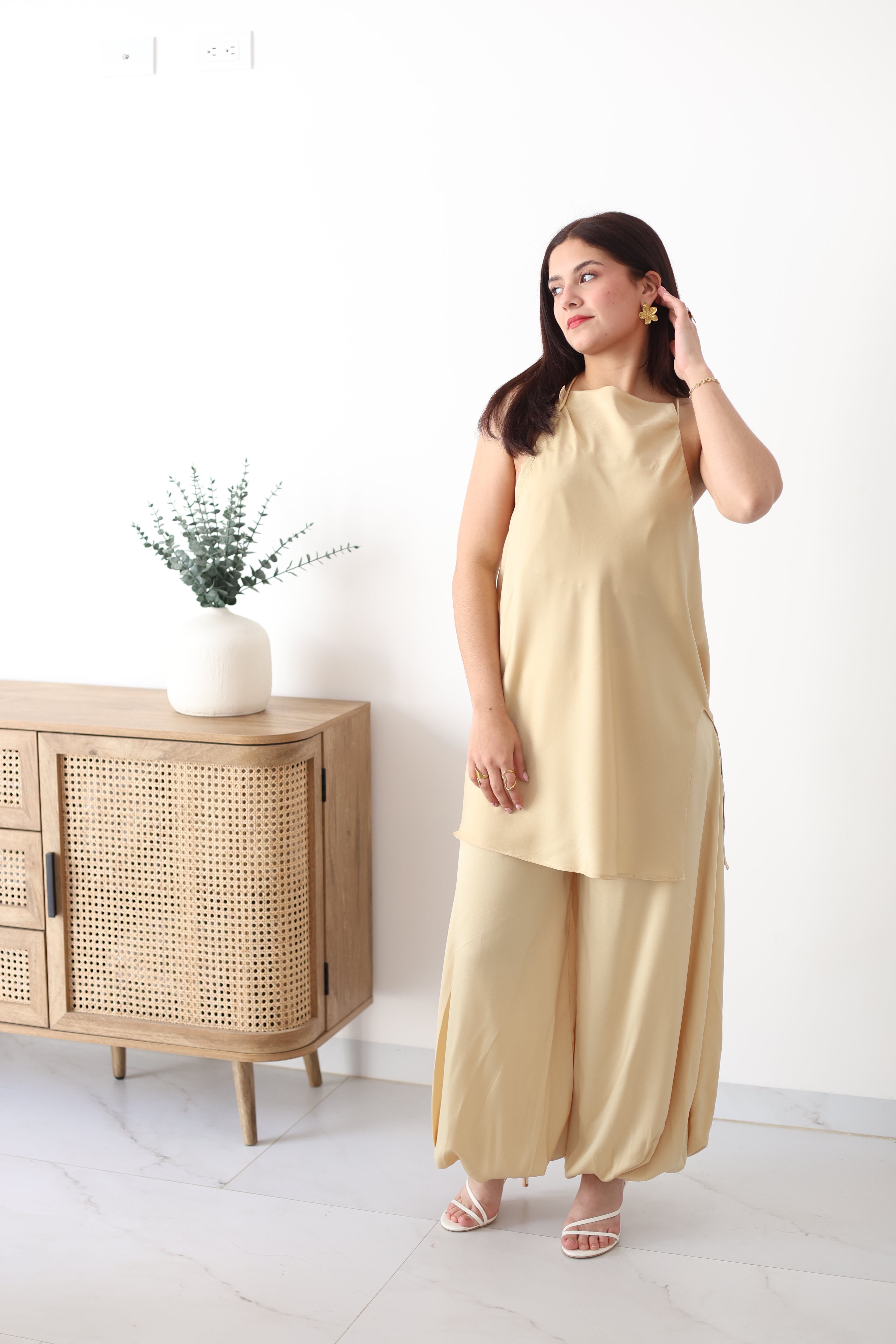 Conjunto 2pz satin mostaza