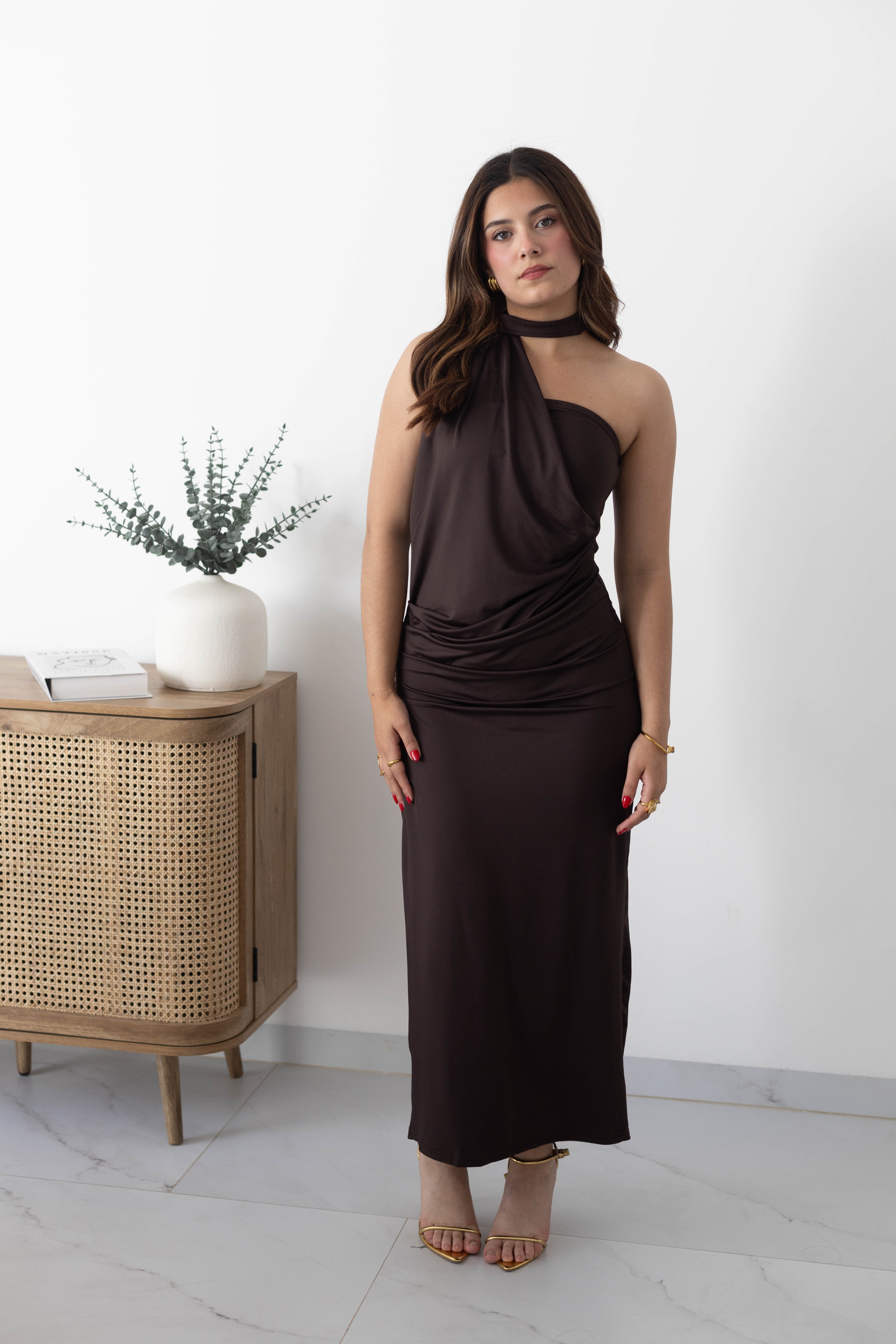 Vestido largo licra corbatín