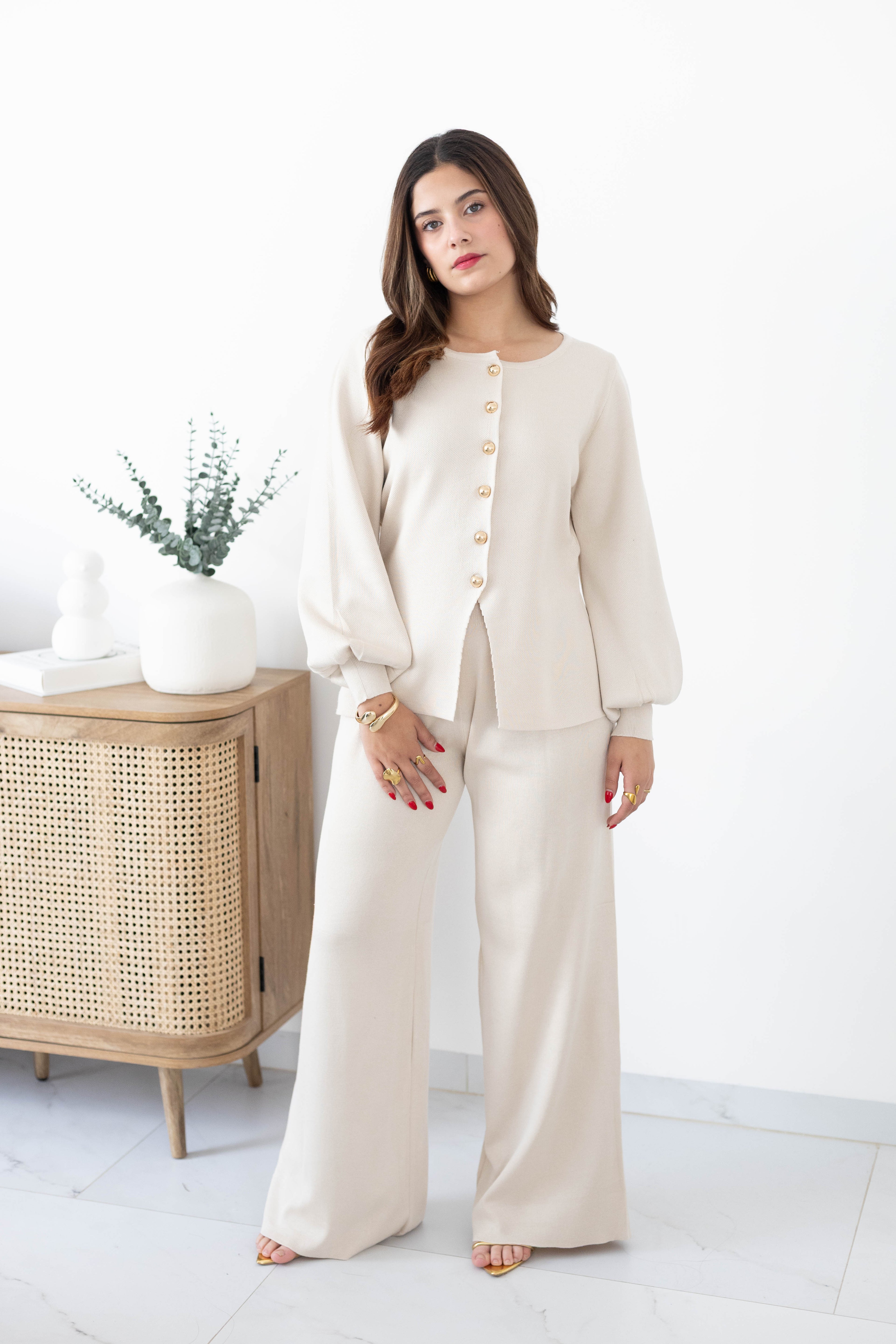 Conjunto 2pz tejido botones dorados