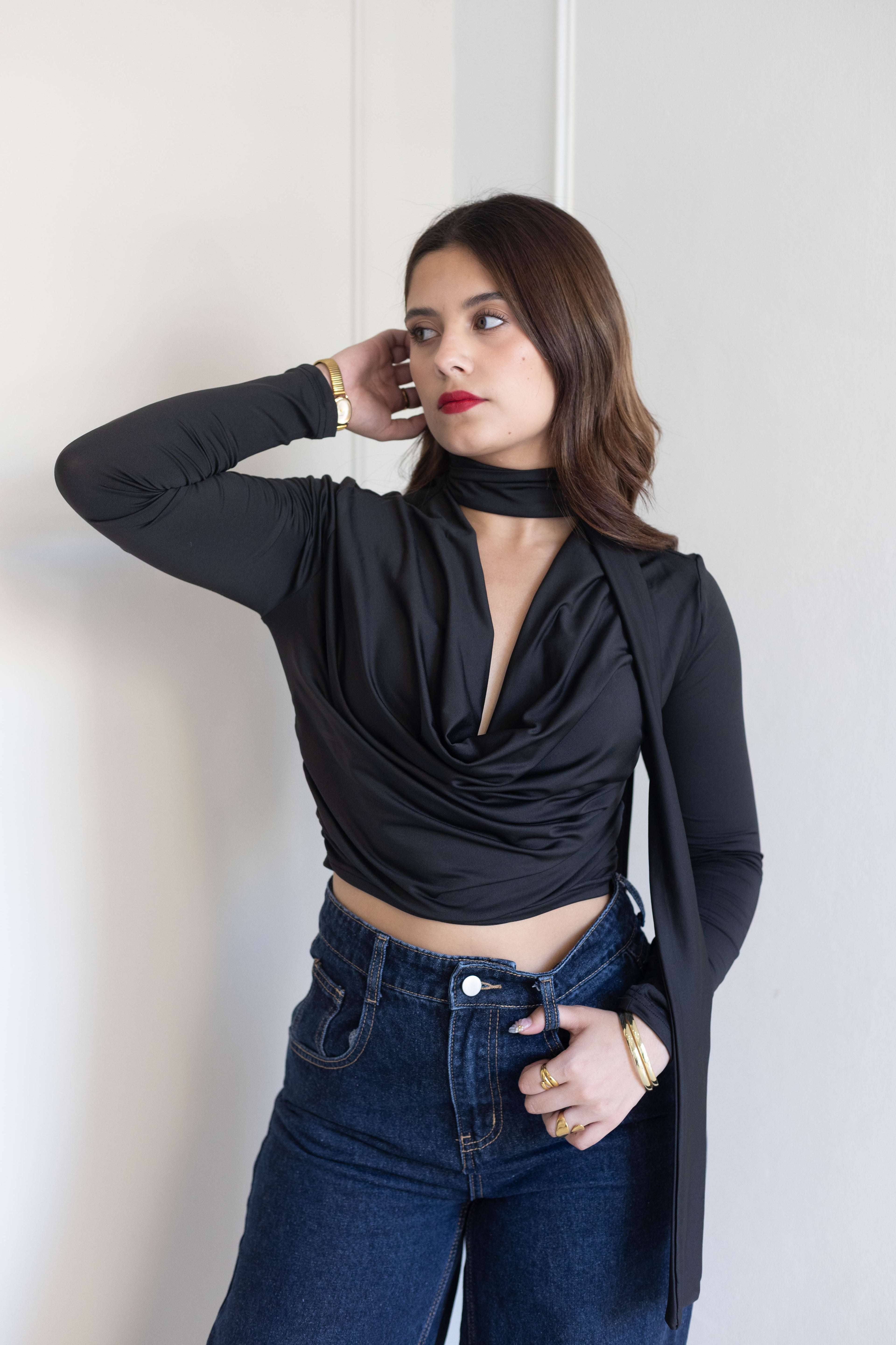 Blusa manga larga corbatín